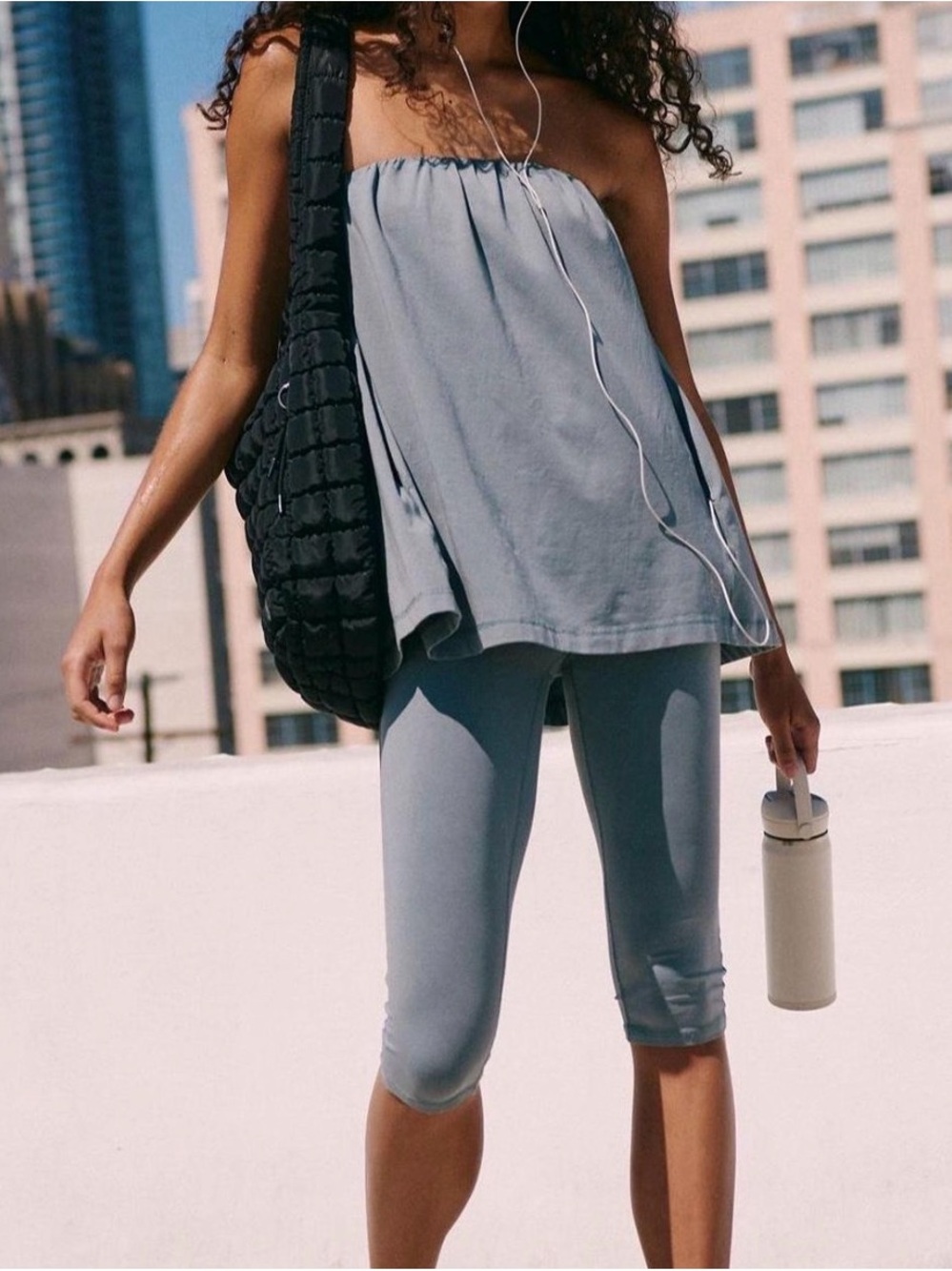 FP Movement by Free People Light Blue Strapless Hot Shot Tube Romper